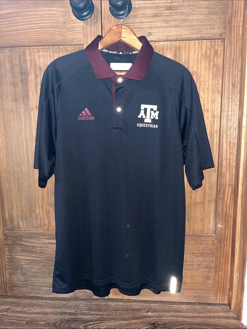 adidas Black Polo with Maroon Collar and Texas A&M Equestrian Logo
